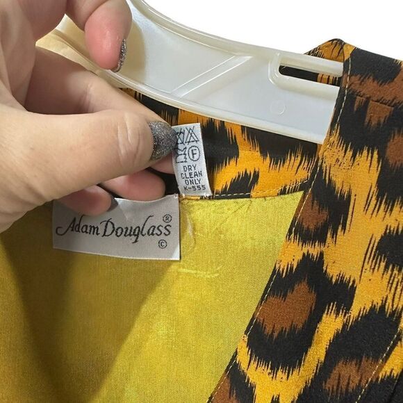Womens Adam Douglass Silk Sz Large Animal Cheetah Brown Gold Black Button Jacket - Picture 5 of 9